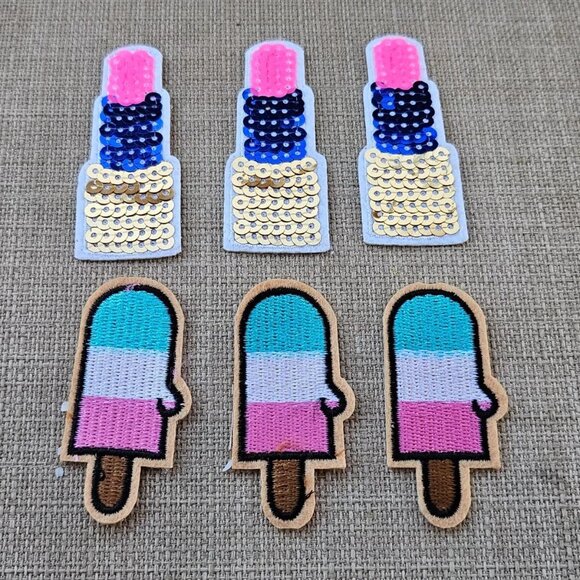 Lipstick Sequins Patches Ice Popsicle Patches Lot of 6 Iron ON Patches - Picture 8 of 9